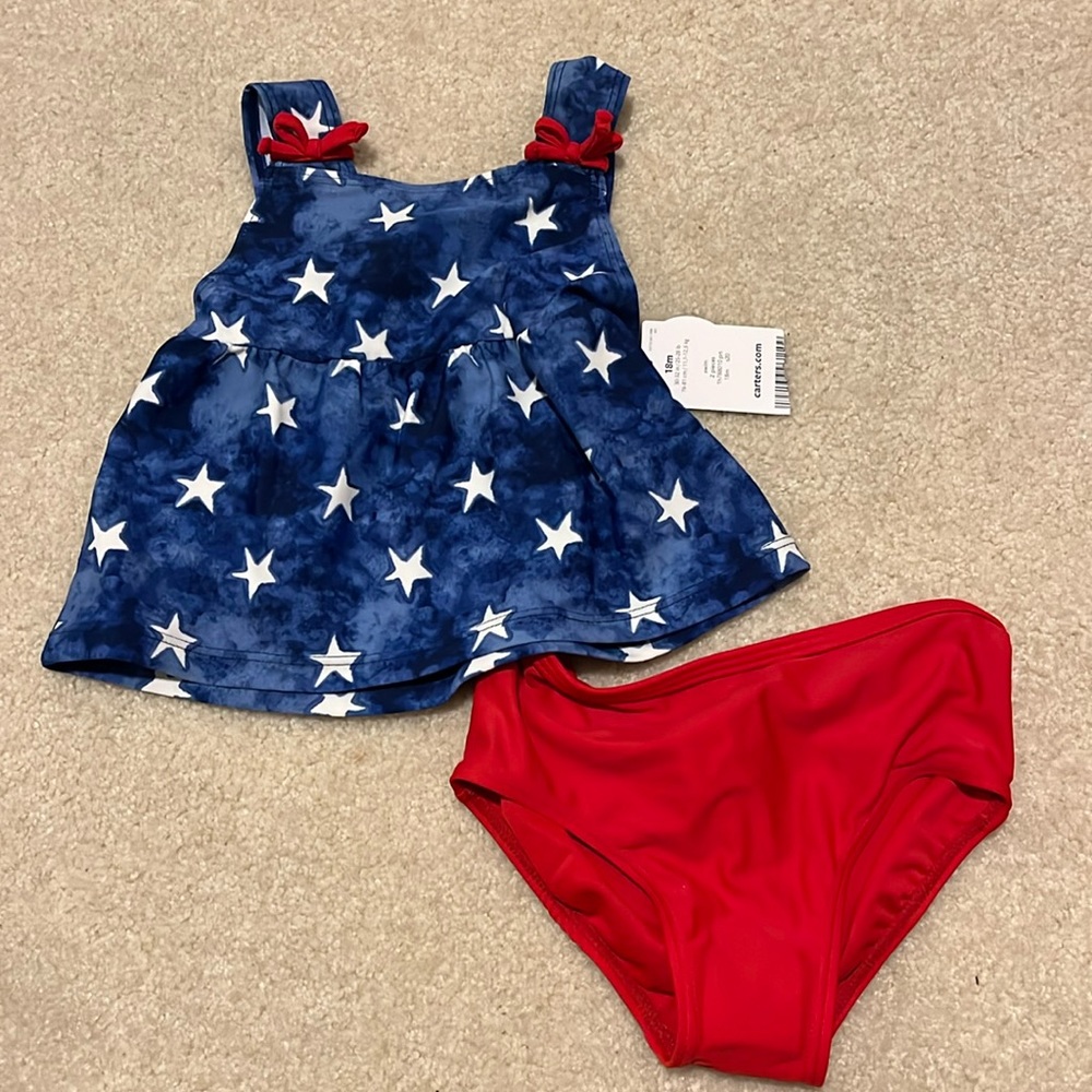Carters, girls two-piece USA swimsuit, 18mos., NWT